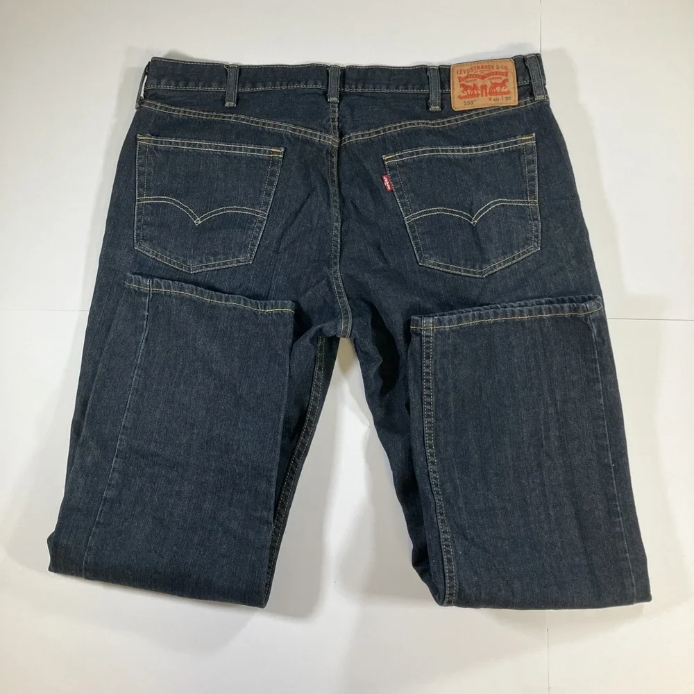 Levis 559 Jeans Mens 40x30 Blue Dark Wash‎ Relaxed Straight Denim